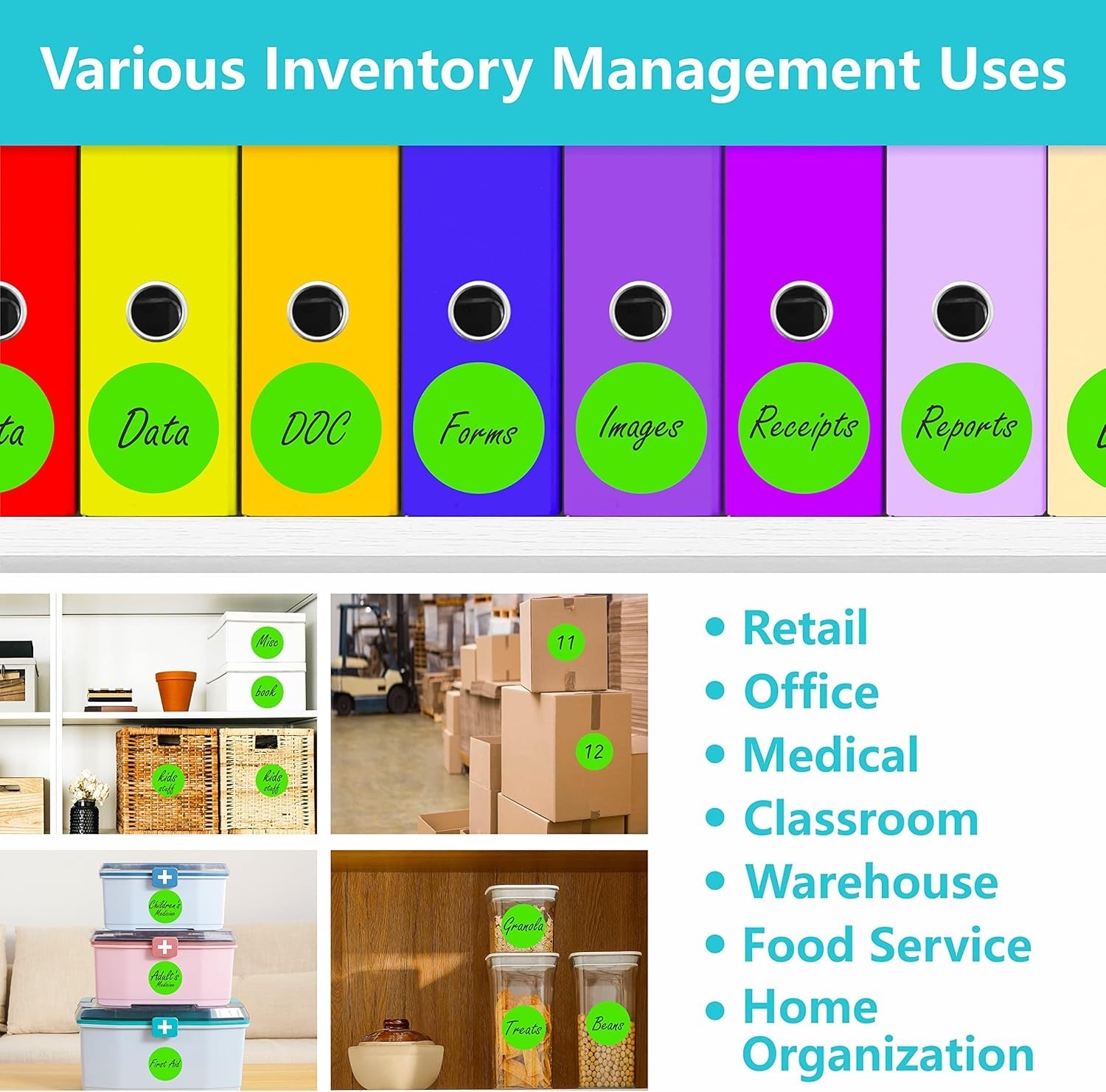 500 PCS Green Color Coding Circle Dots Inventory Stickers Labels in Roll 3″