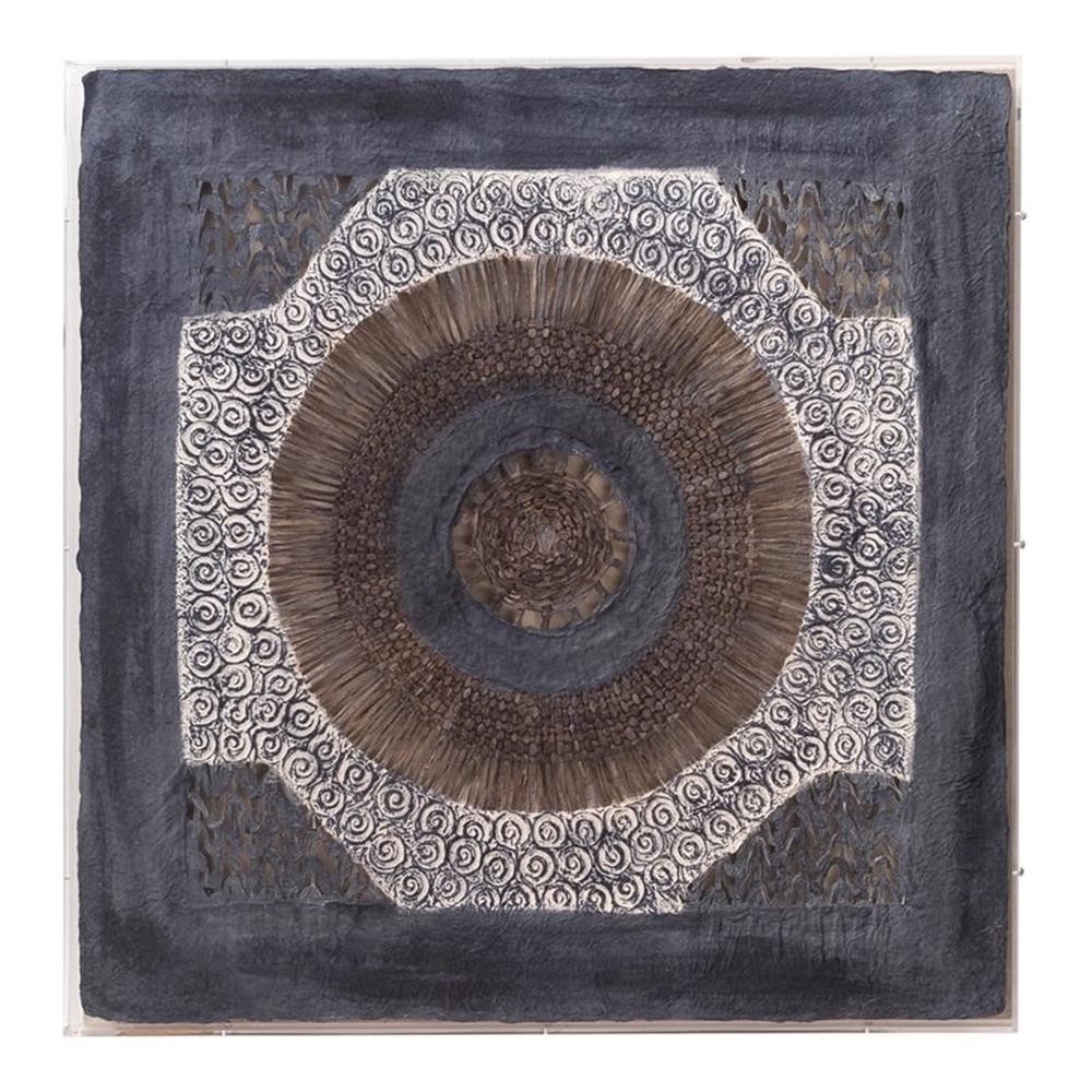 Maklaine Batik Indigo Dyed Paper Square Wall Art in Blue/White
