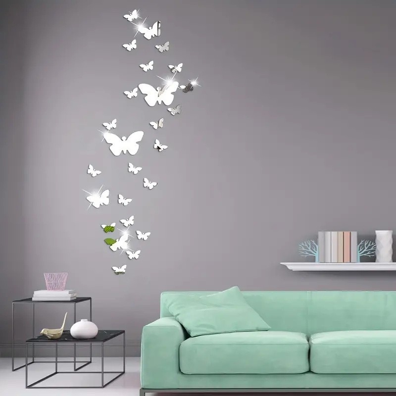 25Pcs Acrylic Mirror Butterfly Wall Stickers Self Adhesive Room Background Wall