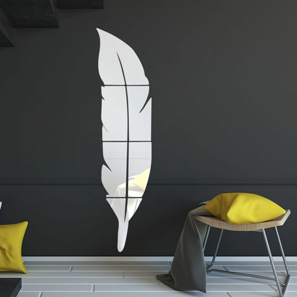 Removable 3D DIY Feather Mirror Home Room Decal Vinyl Art Stickers Wall Decor
