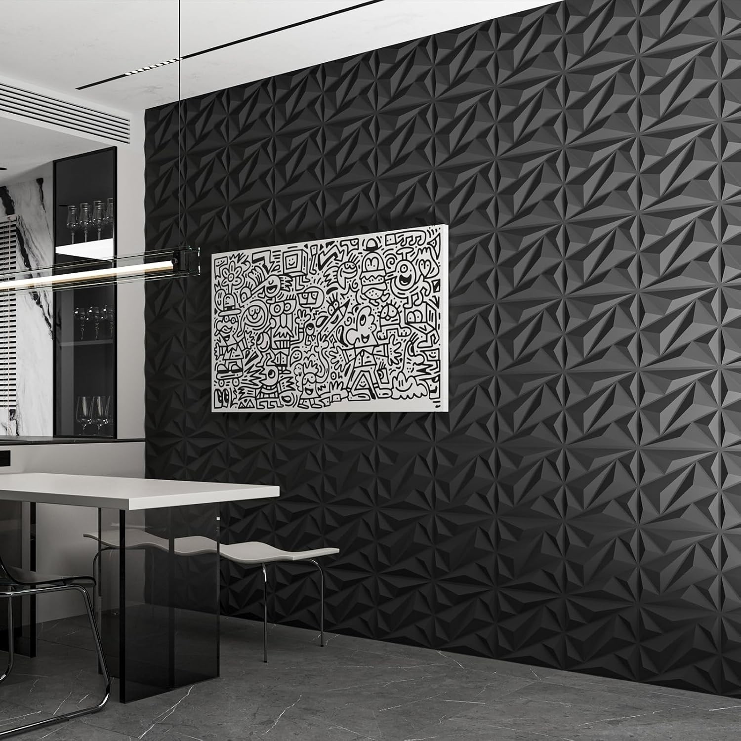 33 Pack 3D Wall Panel Diamond for Interior Wall Décor, PVC Flower Textured Wa…
