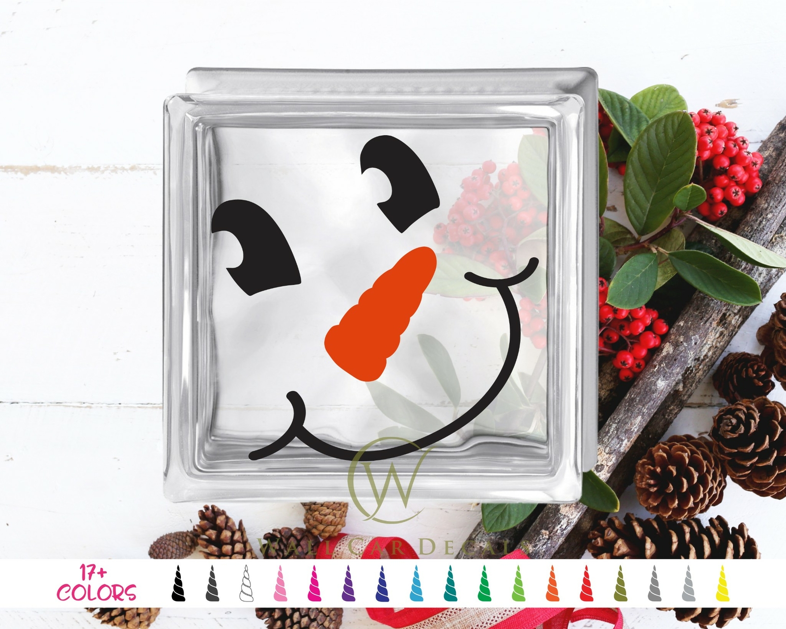 Snowman Smile Face Glass Block Decal DIY Christmas Sticker Holiday Shadow Carrot