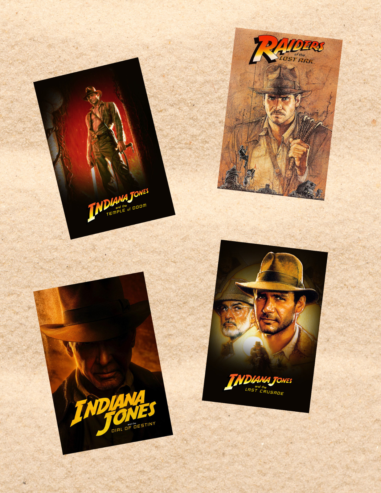 Indiana Jones 80’s Movie Poster Style 4pc Sticker Pack