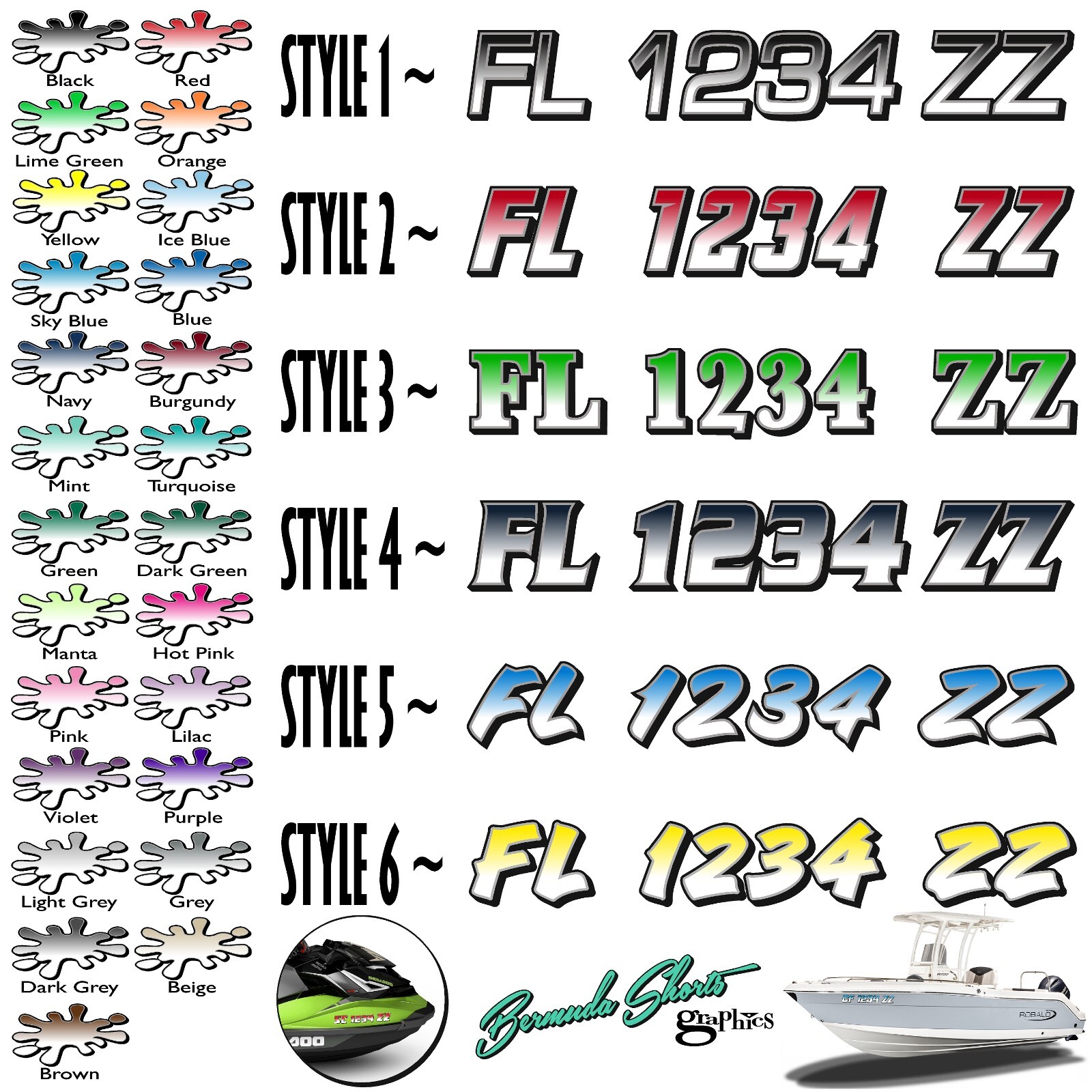 Boat Registration Numbers & Letters 2 Pack Custom 3″ Boat & Jetski Stickers X2GR