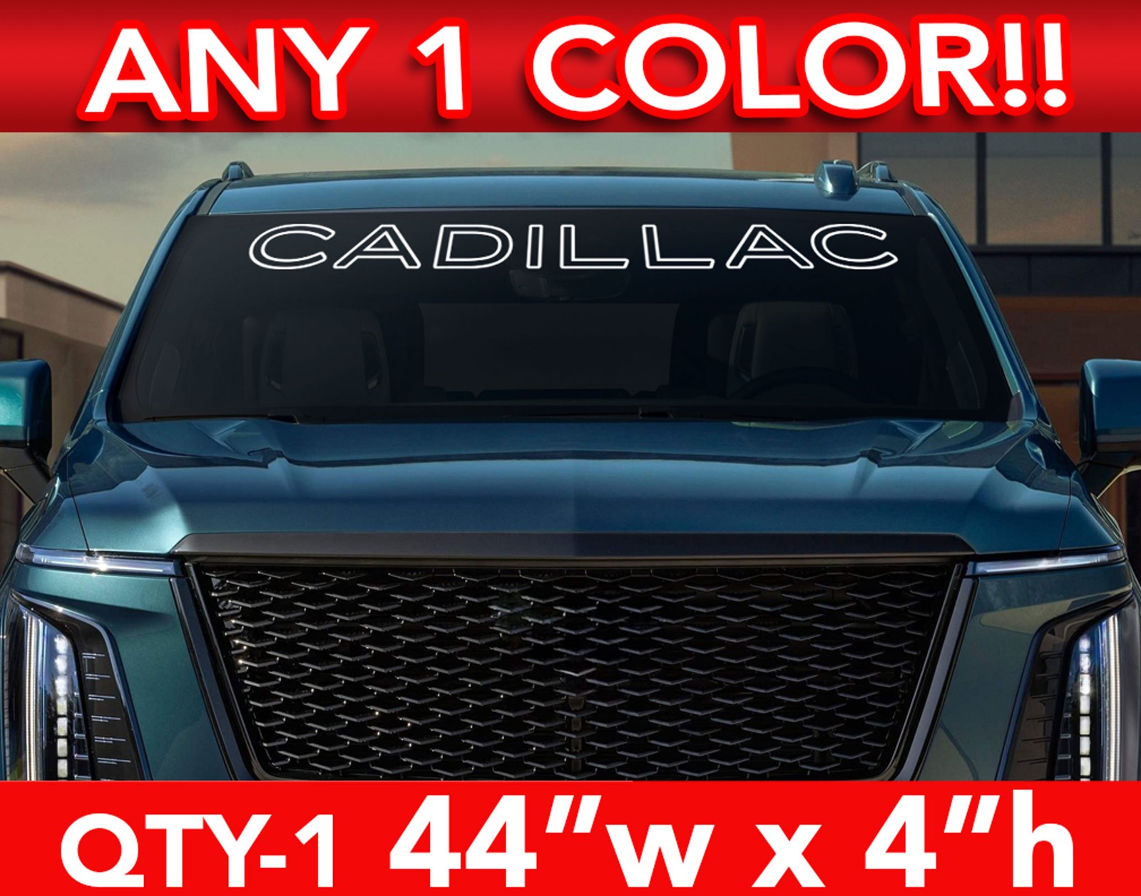 CADILLAC ESCALADE MODERN OUTLINE CT5 CT4 XT6 DECAL STICKER 44″w x 4″ ANY 1 Color