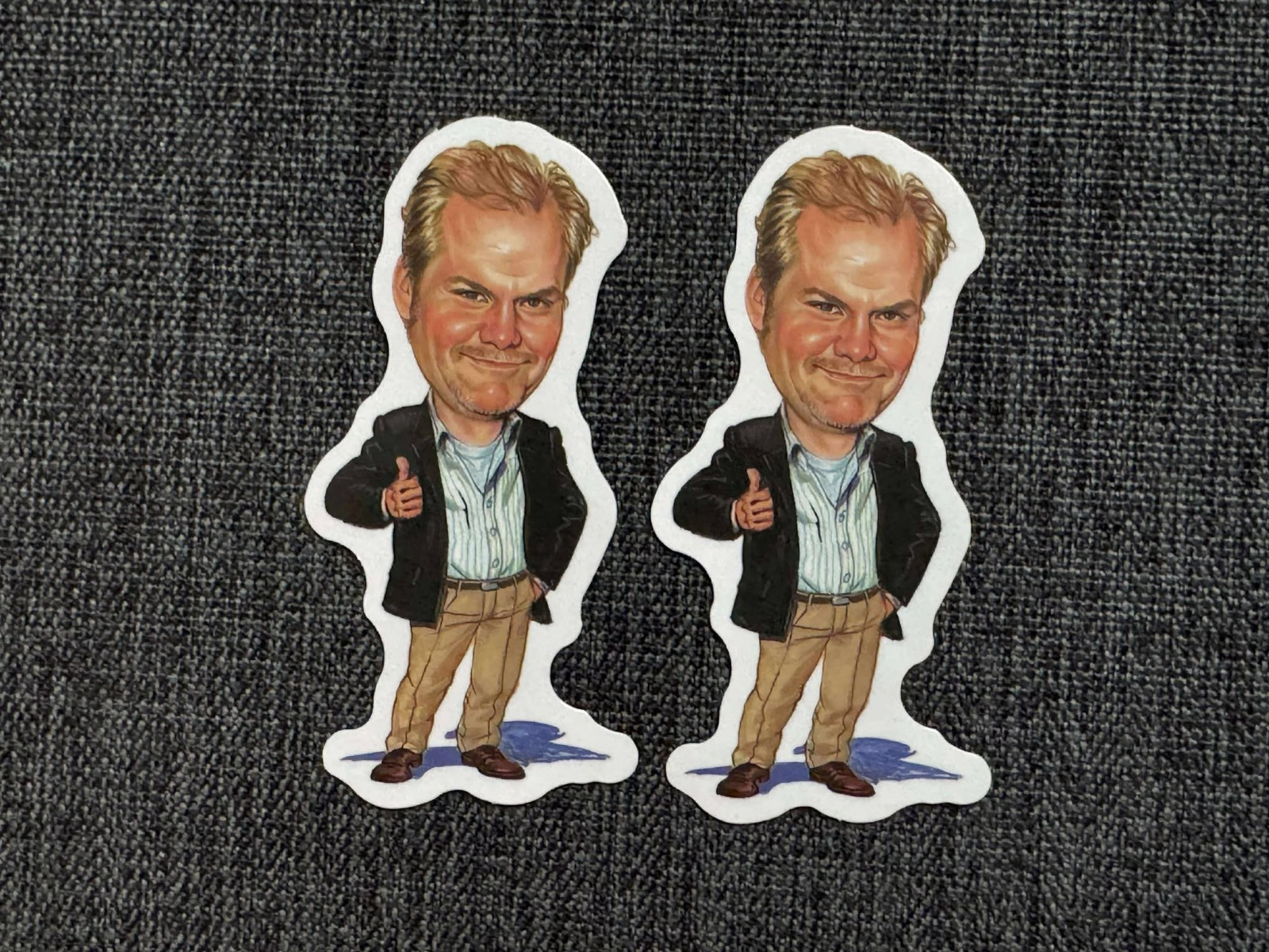 Lot (2) JIM GAFFIGAN 1″ x 2 1/4″ Caricature STICKERS Free SHIP! FAST!