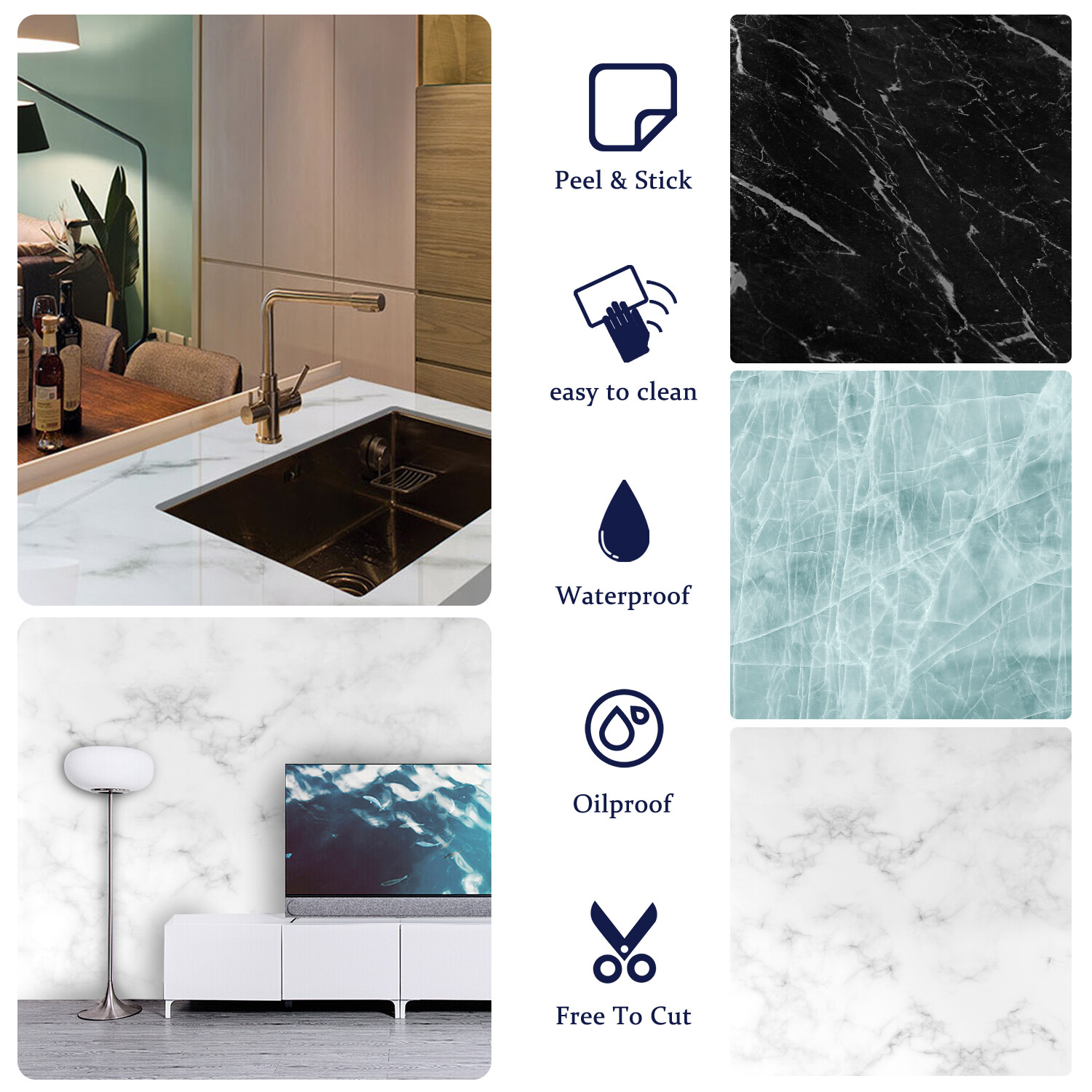Marble Contact Paper Oil-proof Wallpaper Film PVC Self-Adhesive Granite Sticker