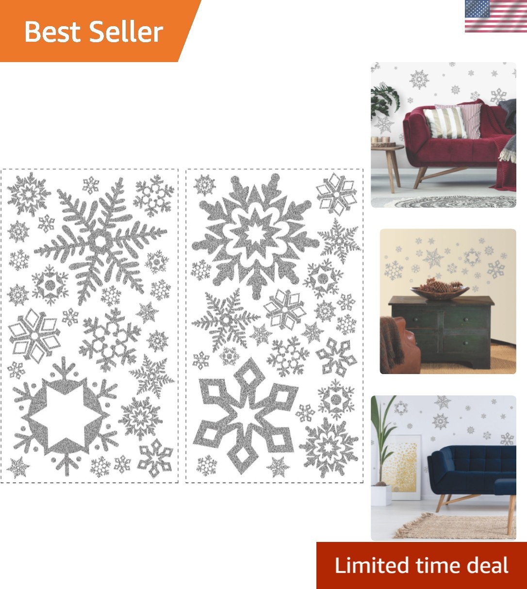 Transform Your Home with 47 Irregular Glitter Snowflake Wall Decals – Easy Apply