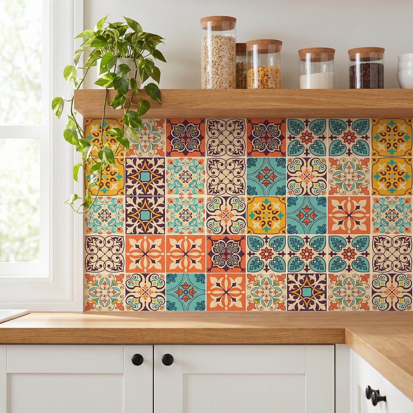 Vintage Moroccan Bohemian Tile Stickers 30 PC Pack – -Adhesive PVC Waterproof…