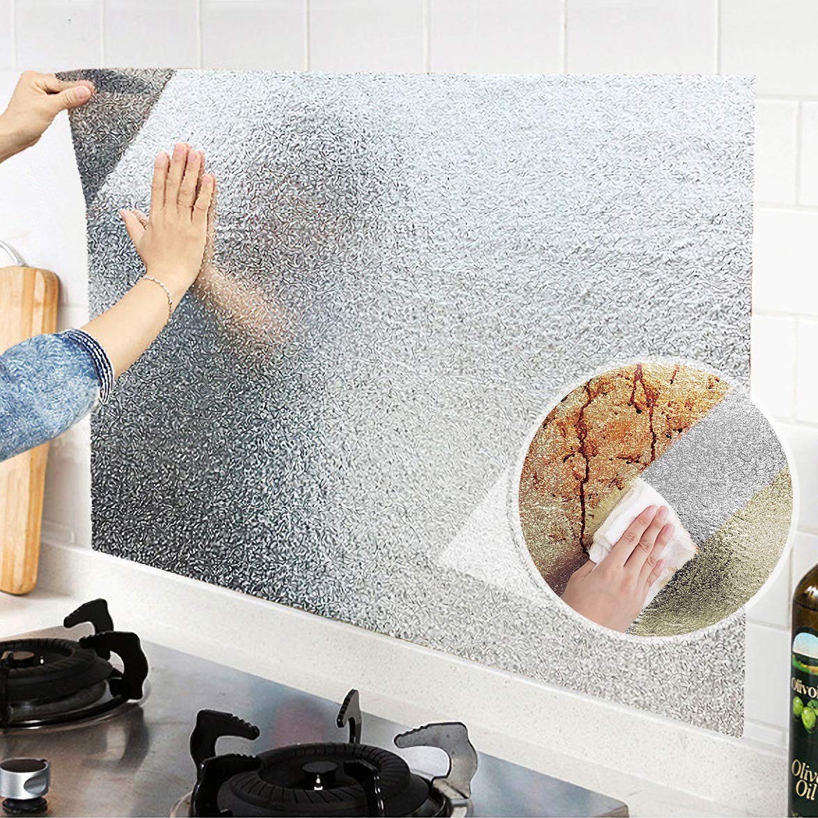 Silver Contact Paper Kitchen Waterproof Peel Stick Wallpaper