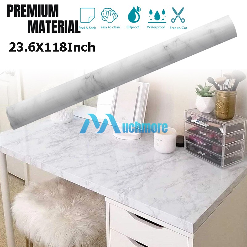 10ft White Marble Paper Self Adhesive PVC Wallpaper Peel Stick Kitchen Cabinets