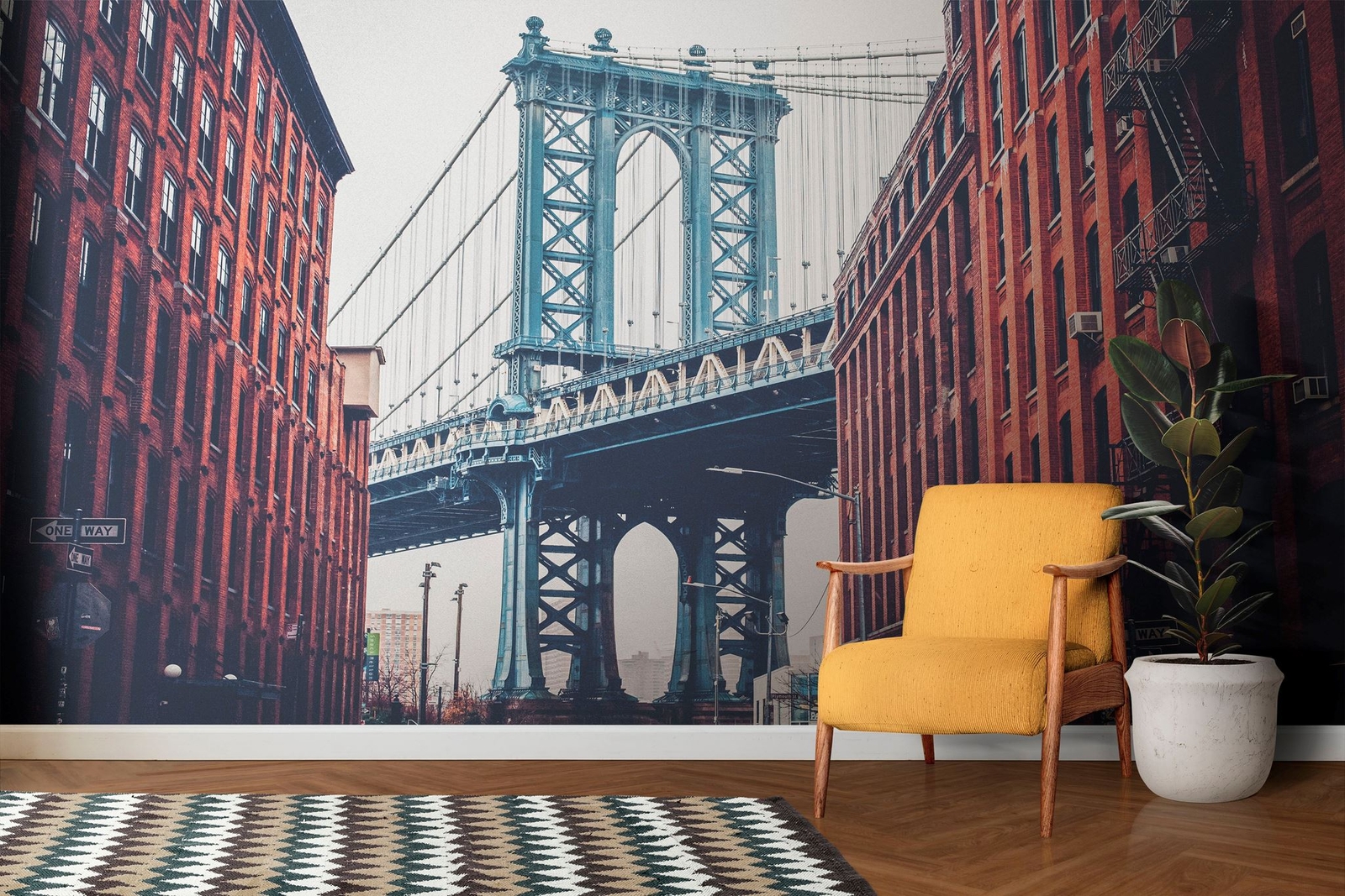 New York City Wall Mural Peel and Stick Wallpaper. Vintage Dumbo NYC. Brooklyn N