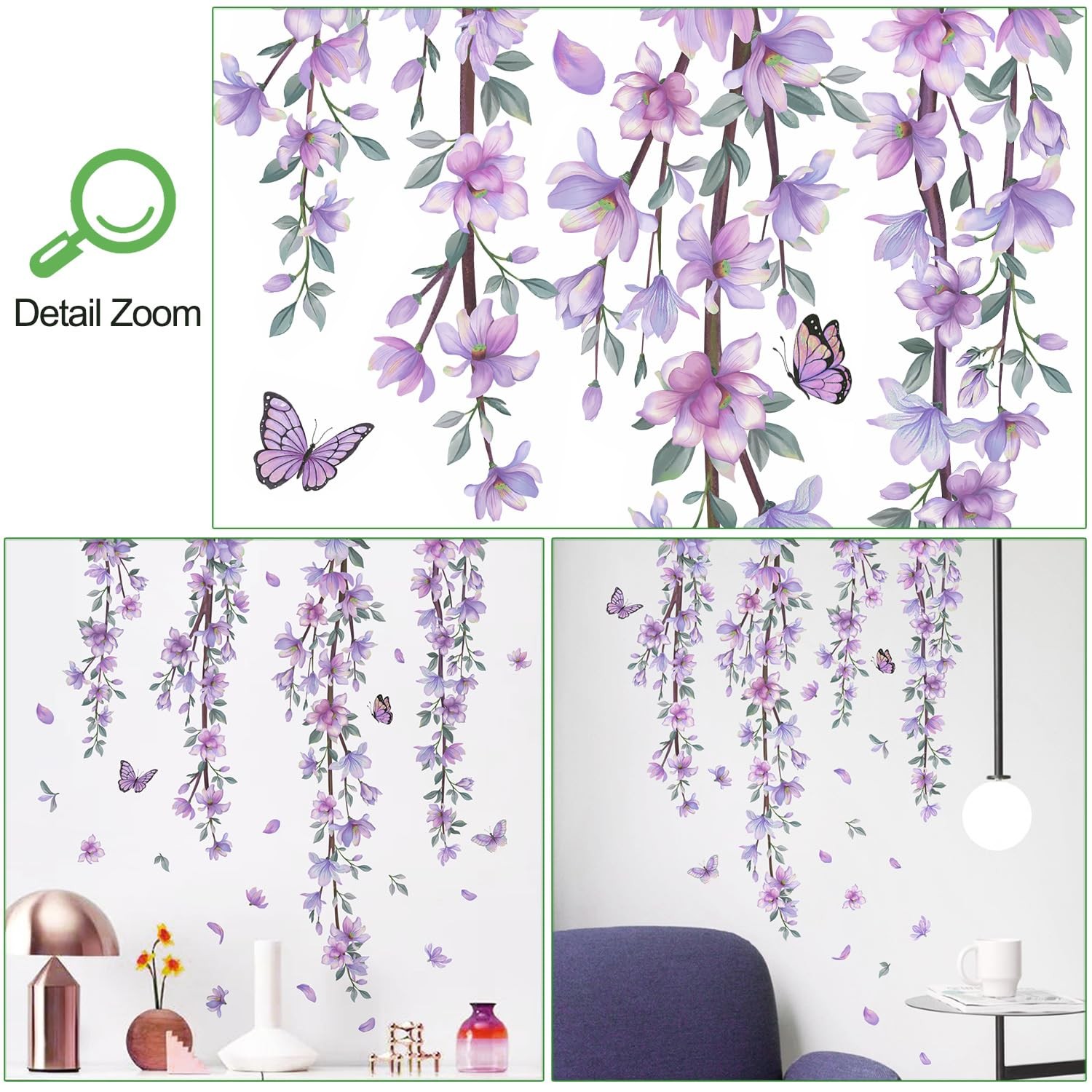 Hanging Creative Removable DIY Purple Flower and Vines Some Flying Butterfly …