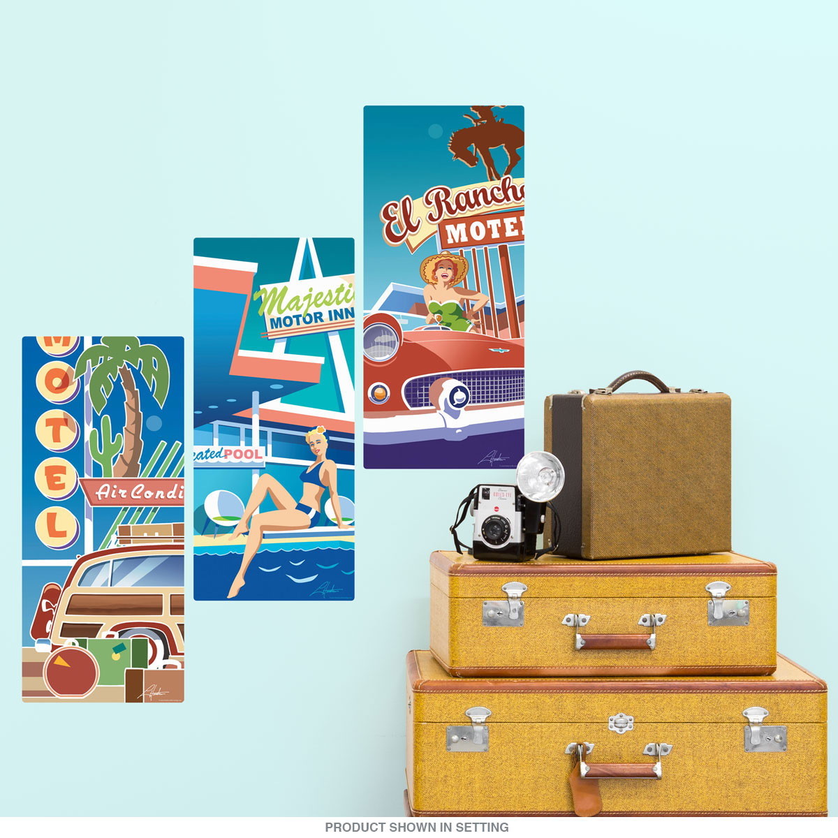 Motel & Motor Inn Vacation Wall Decal Set Vintage Style Made in USA 10 x 23
