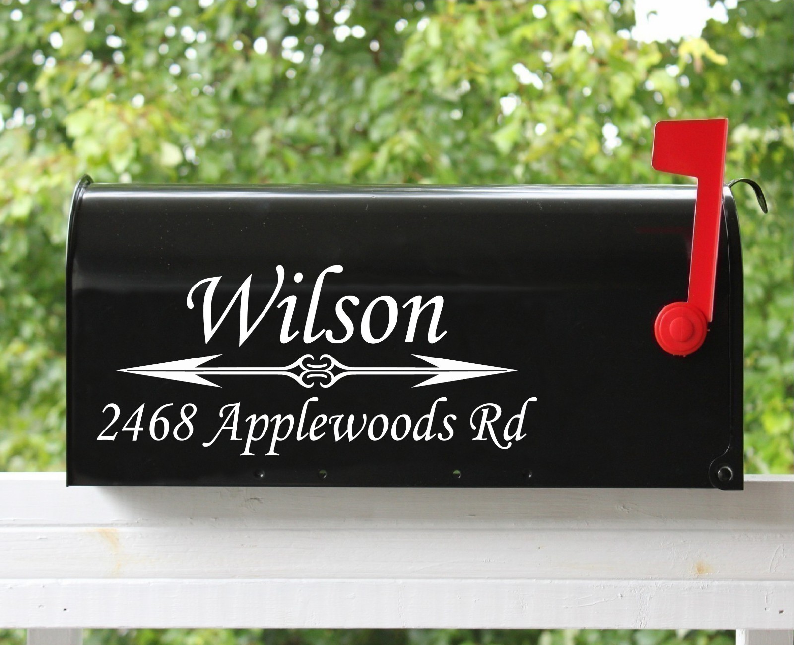 Set of 2 Mailbox Decals Stickers 11×4.75 – Name & Street, Arrow #3 | 12 Fonts