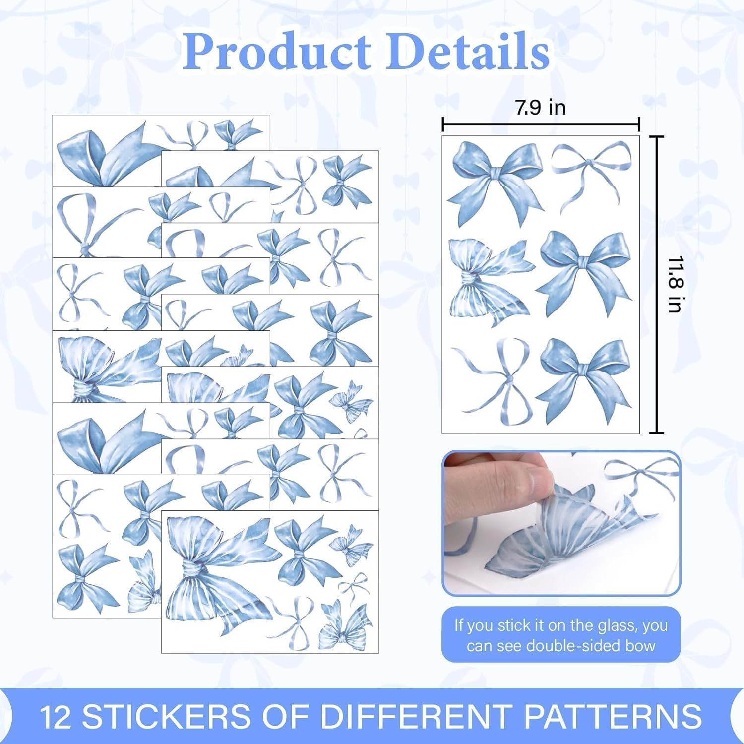 12 Sheets Blue Bow Wall Stickers Room Decor Watercolor Light Blue Bow Coqutte Ae