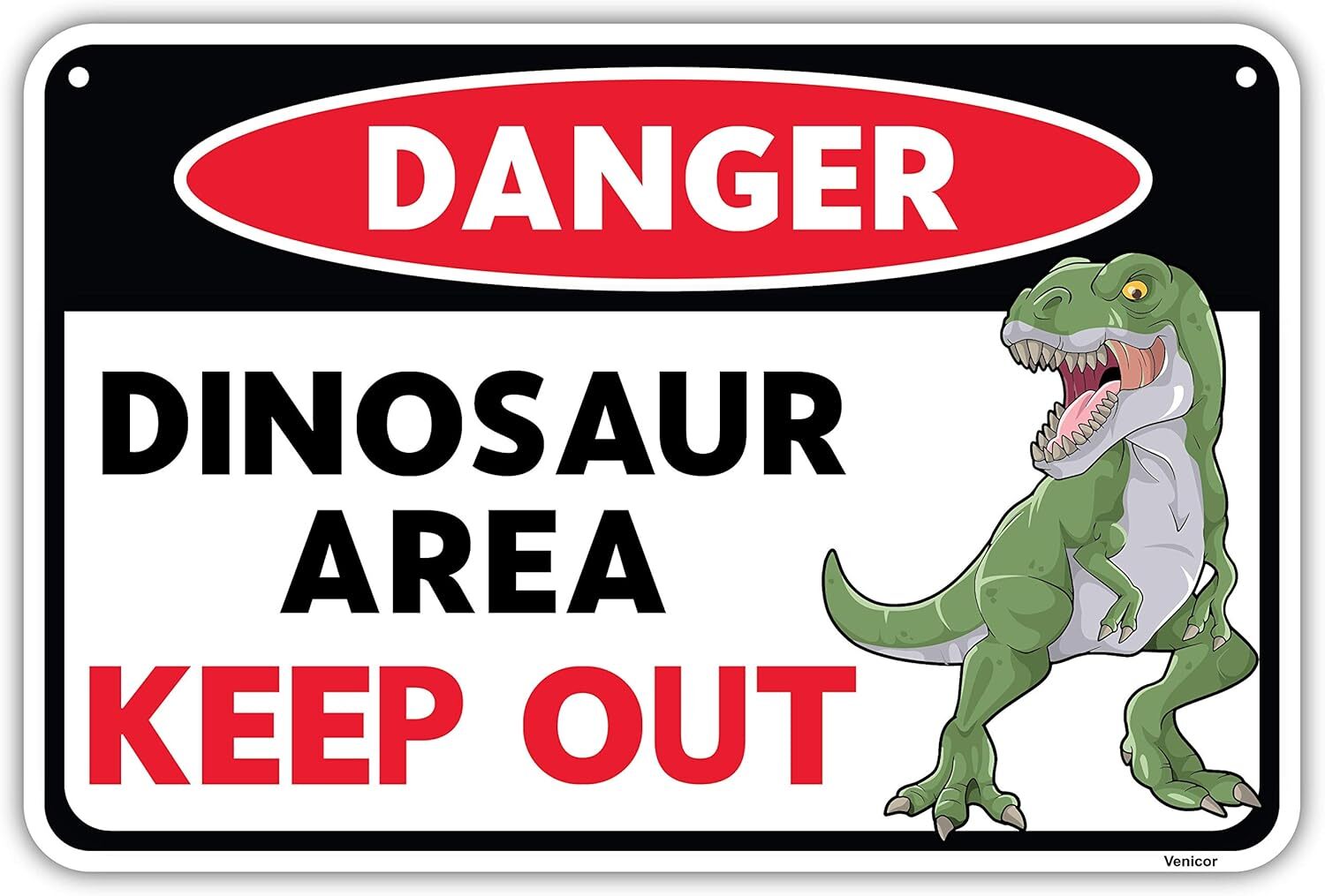 Venicor Dinosaur Sign – 8 x 12 Inches – Aluminum – Dinosaur Room Decor for Boys
