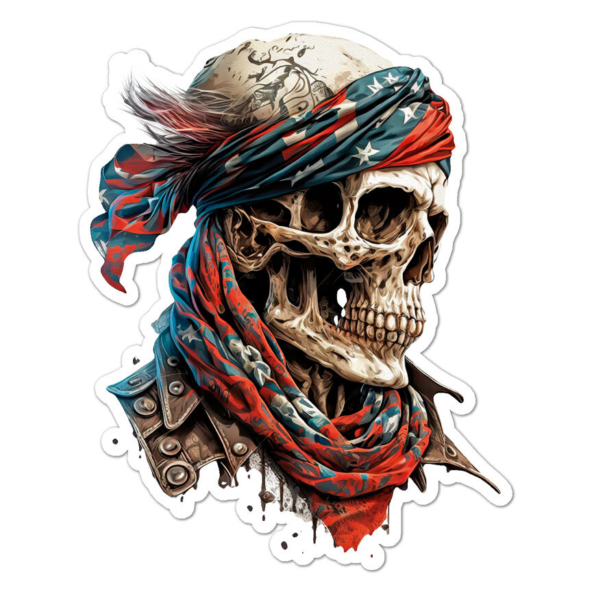 Skull American Flag, Vinyl Decal Sticker, Indoor Outdoor, 3 Sizes, #9254