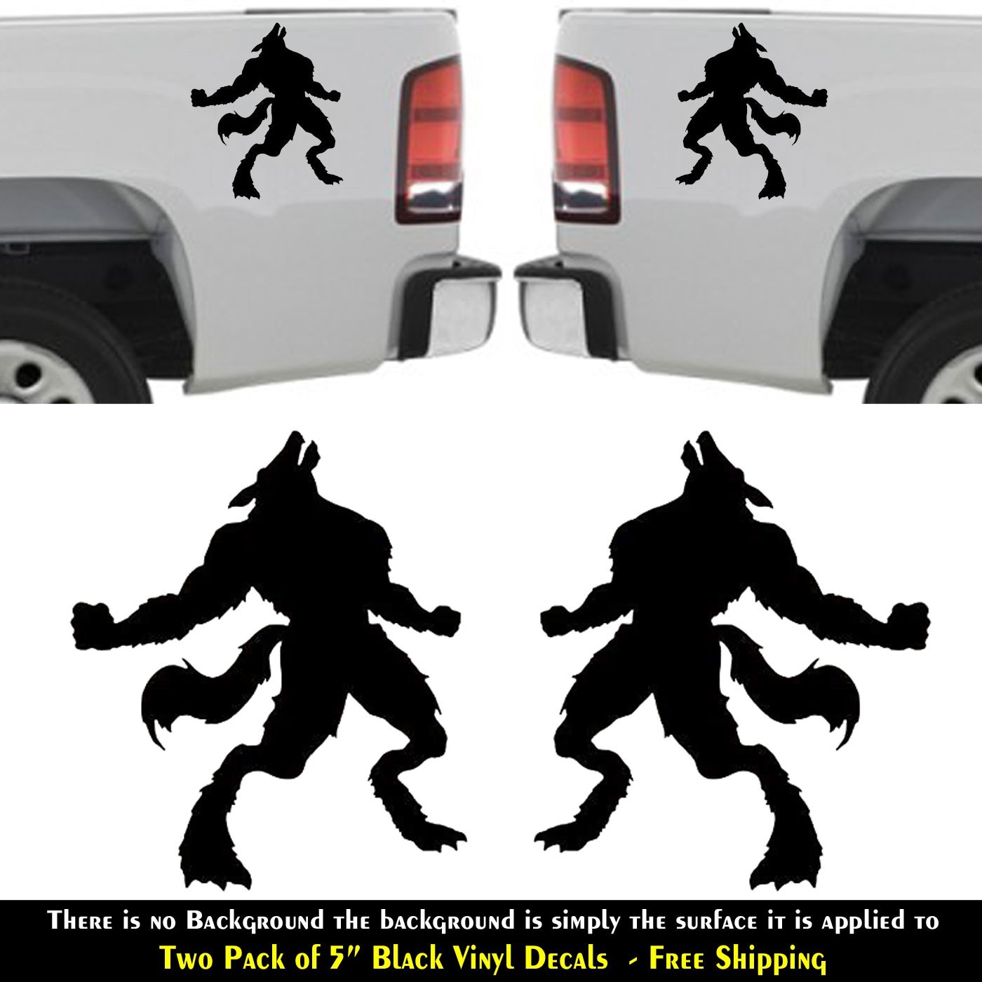 Werewolf Howling Two 5″ Black Vinyl Decals Vehicle Windows Any Flat Surface