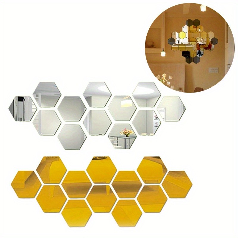 72Pcs Hexagon Mirror Stickers Splicing Decor for Hallway Stair & Entryway