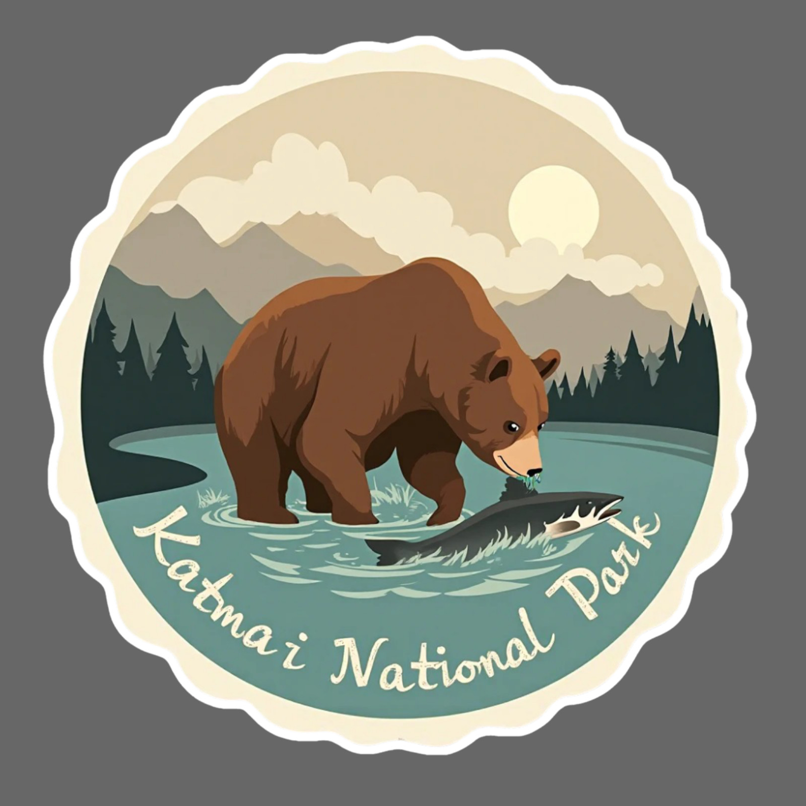 Katmai National Park Sticker Vinyl Decal Bear Fishing