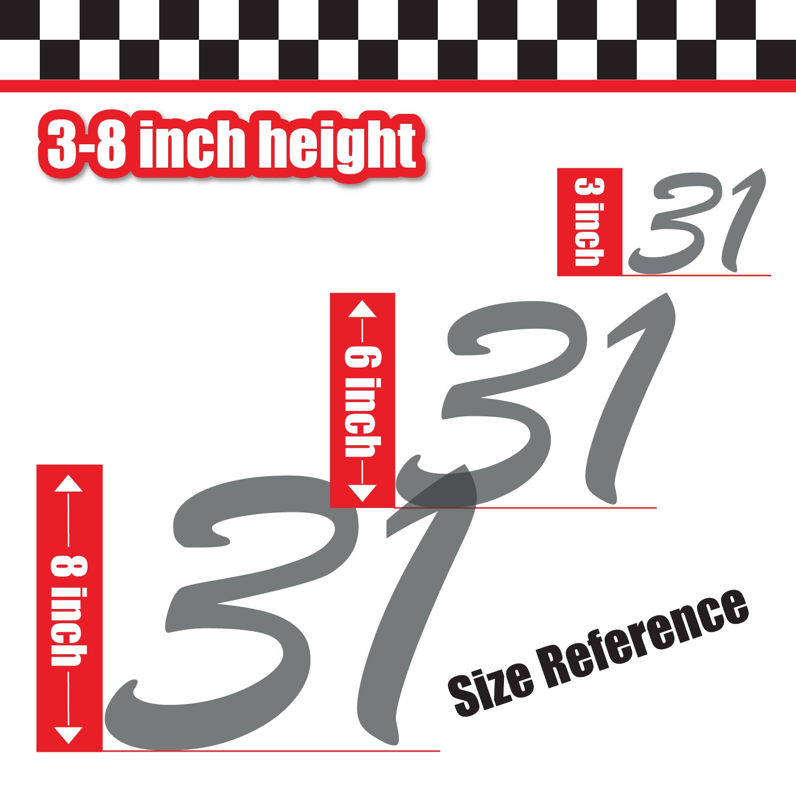 3 Digit Single Number Stickers Custom Decal Locker Door 3pc Brush Script MT