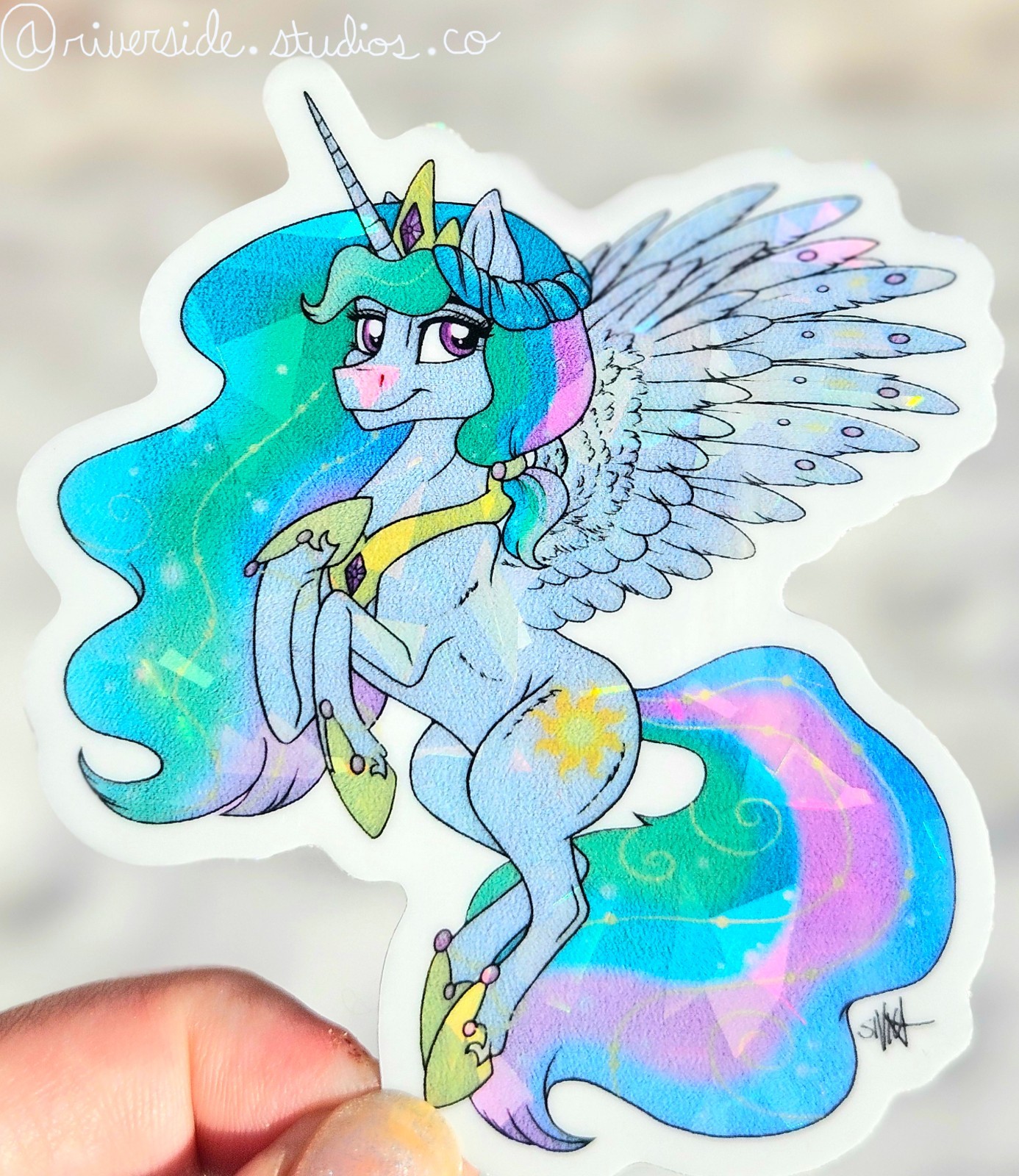Crystal Princess Celestia Vinyl Holo Sticker 3″ Original Art My Little Pony