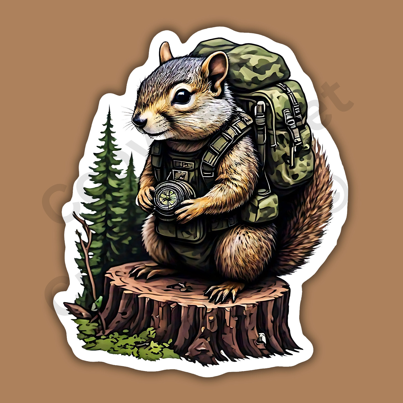 Cammo Gear Squirrel Backpack Compass Tactical Funny 3″ Vinyl Sticker
