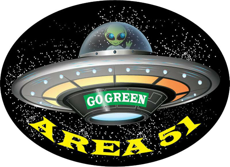 Area 51 Flying Saucer Go Green – Large – 6″ x 4.5″ – Oval Vinyl Sticker
