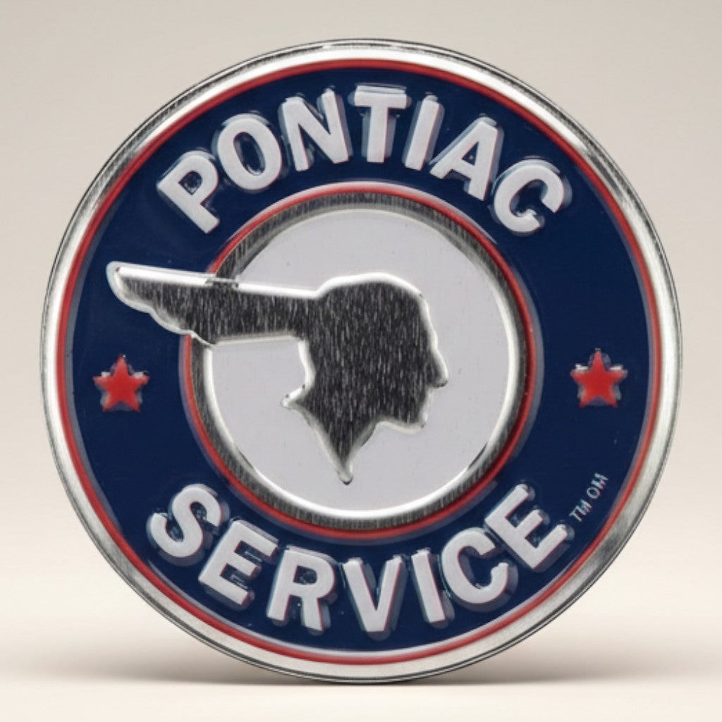 Pontiac Service Round Embossed Metal Magnet