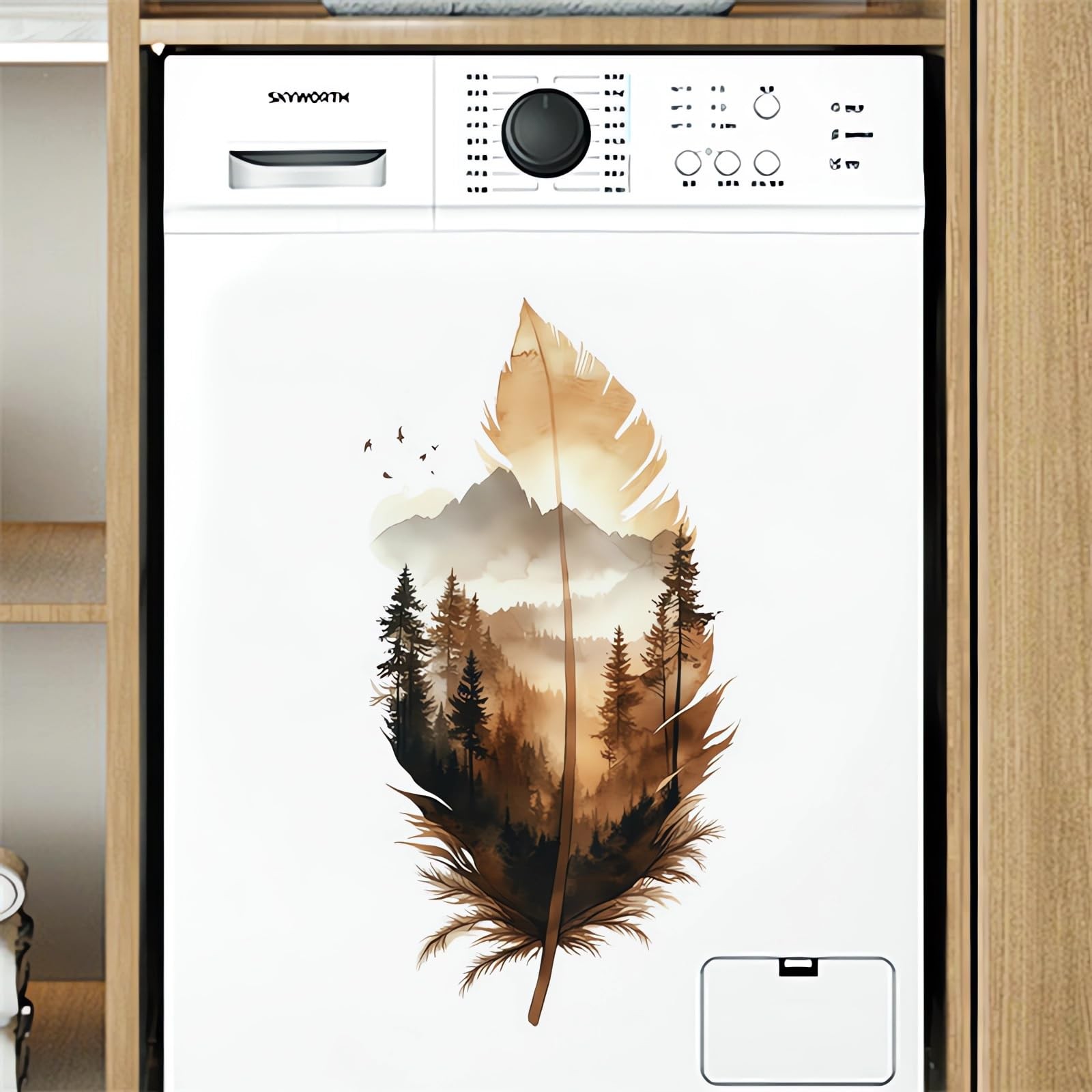 Brown Mountain Forest Feather Wall Stickers, Plume Tree Nature Art Wall Decal…