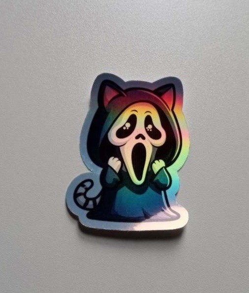Kitty Cat Scream Ghostface 3 Inch Holographic Waterproof Vinyl Sticker