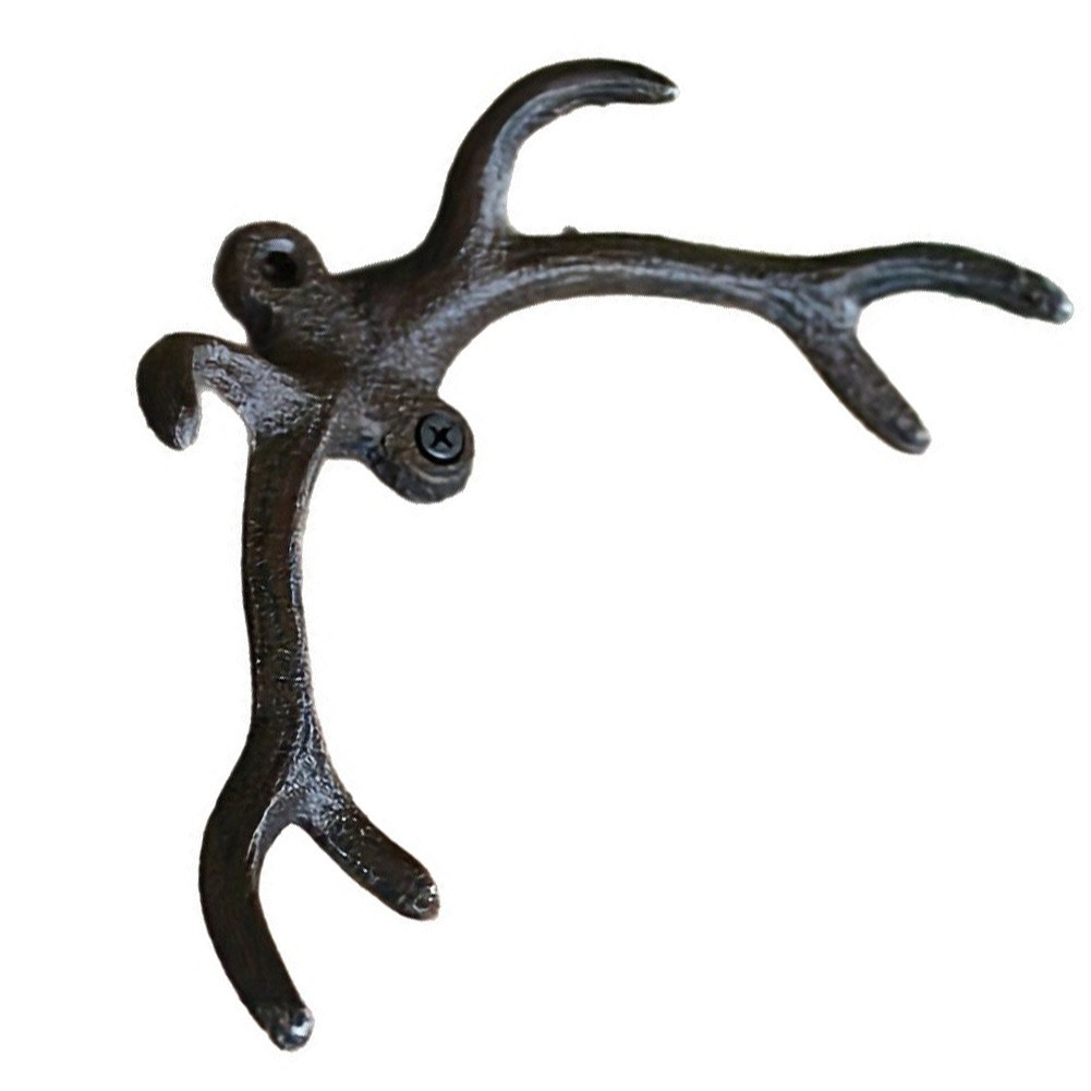 Cast Iron Wall Hook Black Antler Rustic for For hanging Clothes Hats Keys