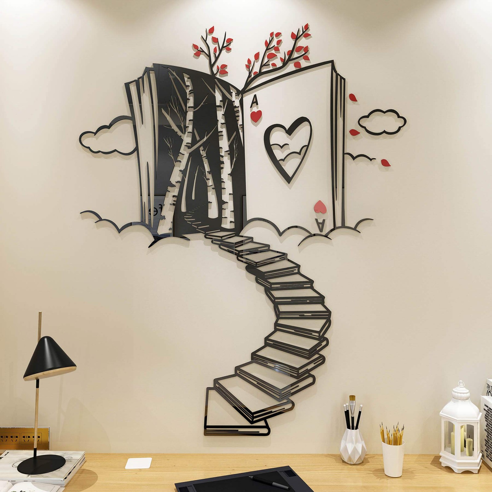 Alice in Wonderland Decorations Wall Decor for Bedroom with Stairs of Books, …