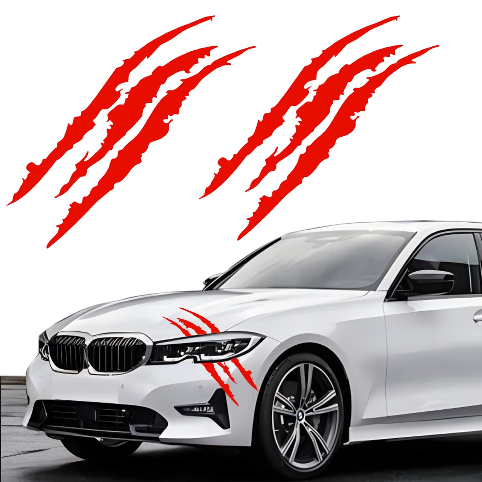 2PCS Claw Mark Decals for Cars,Headlight Car Sticker,Stripes Scratch Red
