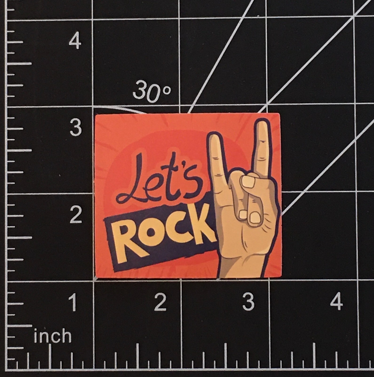 Let’s Rock Devil Horns Hand Vinyl Sticker Orange Black Rectangle Durable