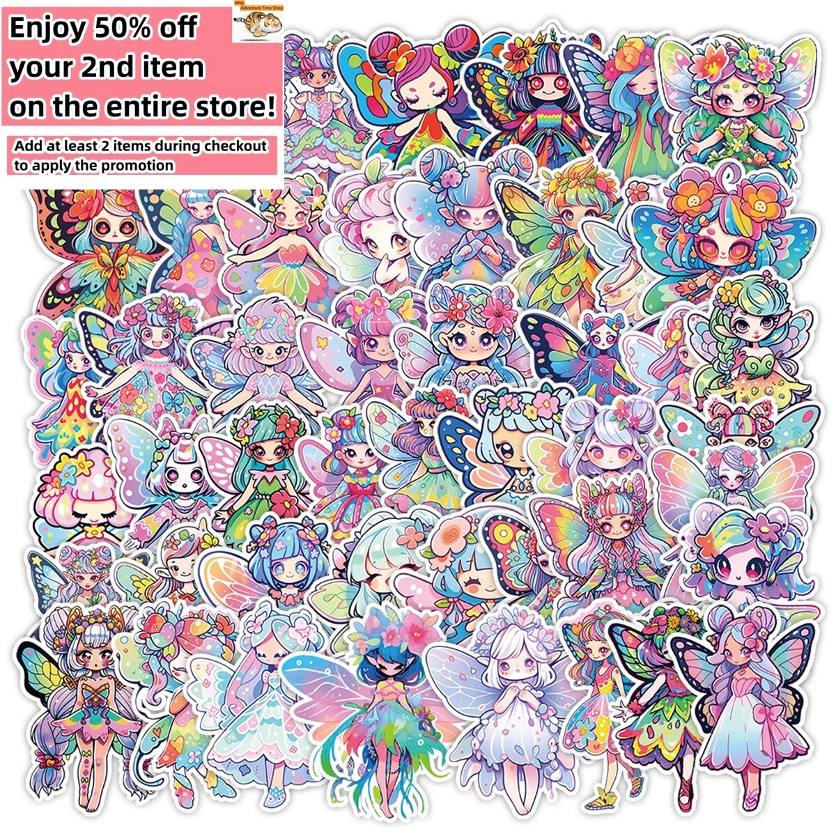 50Pcs Stickers Fairy Pixie Spirit Girl Luggage Skateboard Car Laptop Phone Vinyl