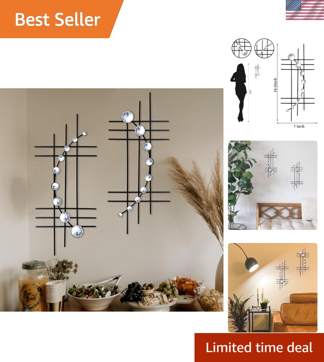 Elevate Your Space with 16.5”/24” Black Abstract Wall Art – 2 Piece Set