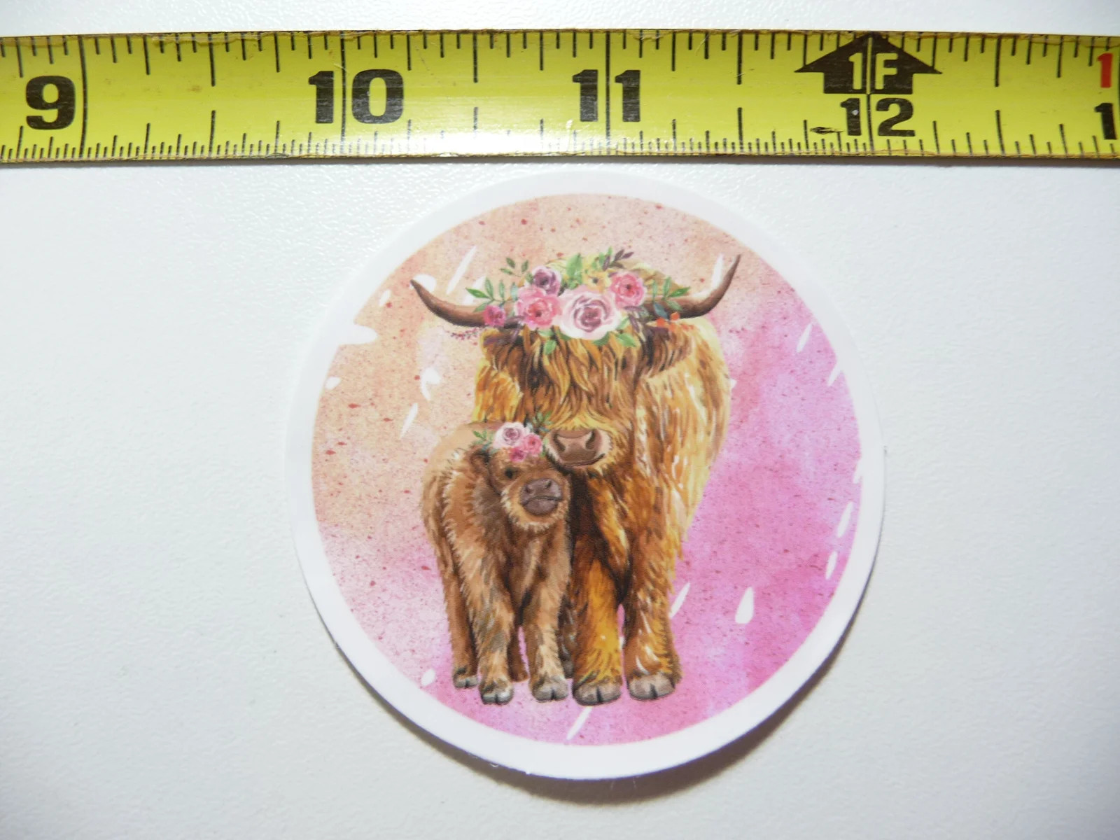 HIGHLAND COW CATTLE MOM CALF CUDDLING SMALL STICKER DECAL FARM RANCH LIVESTOCK