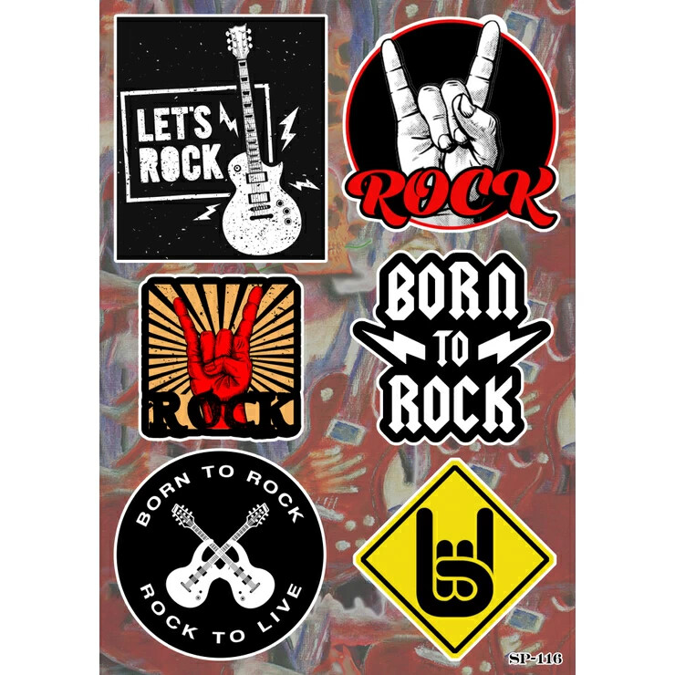 Lets Rock Born To Rock Sticker Pack Devil Horns Guitar Music Band Logo