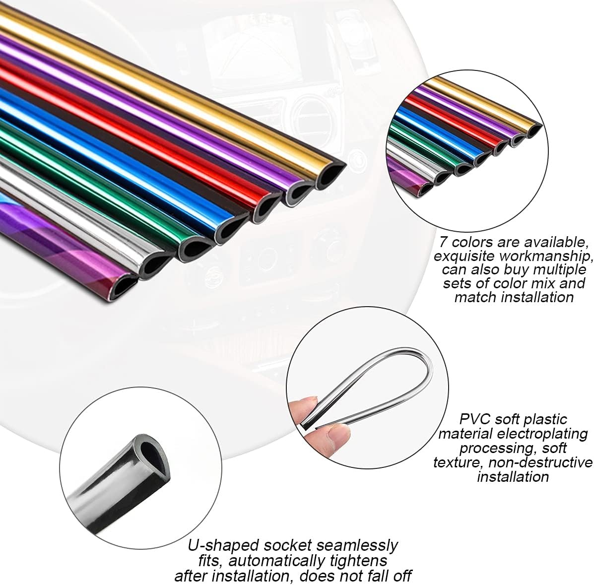 20PCS Car AC Vent Trim Strips, Universal Bendable Molding, Silver, Interior Deco
