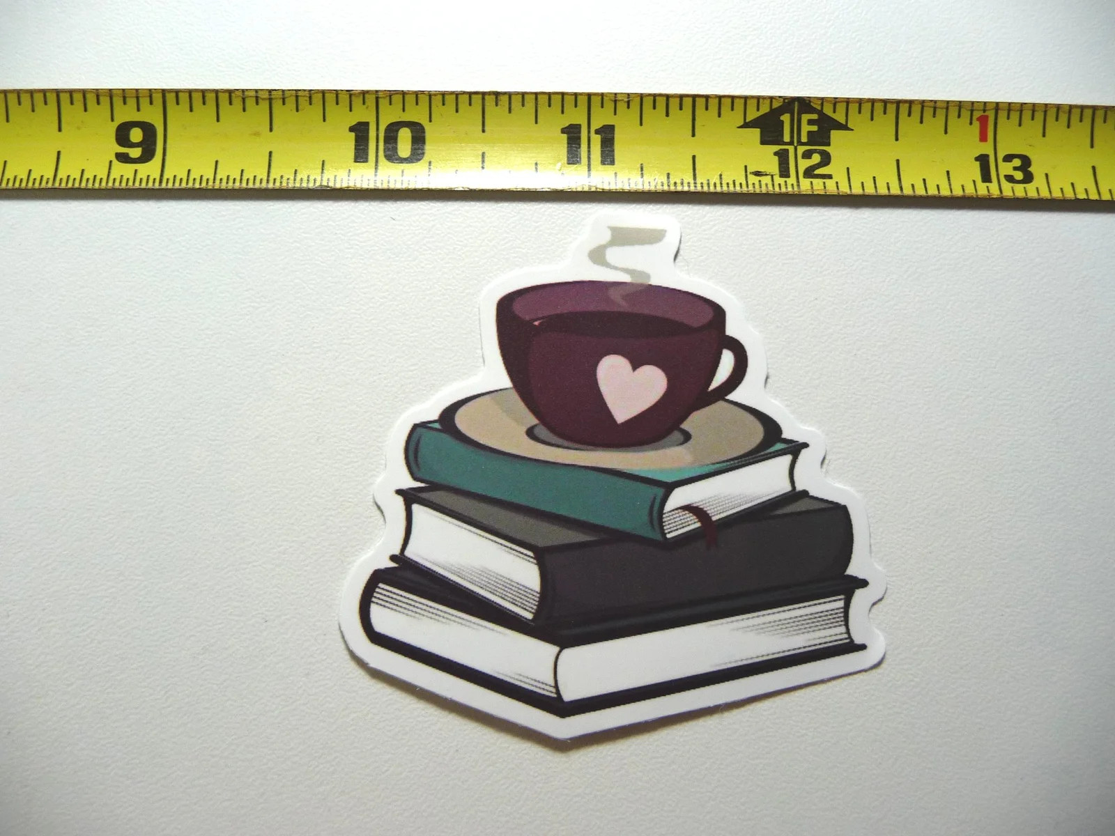 COFFEE HEART STACK BOOKS SMALL STICKER DECAL READING NOVEL LIBRARY STORY