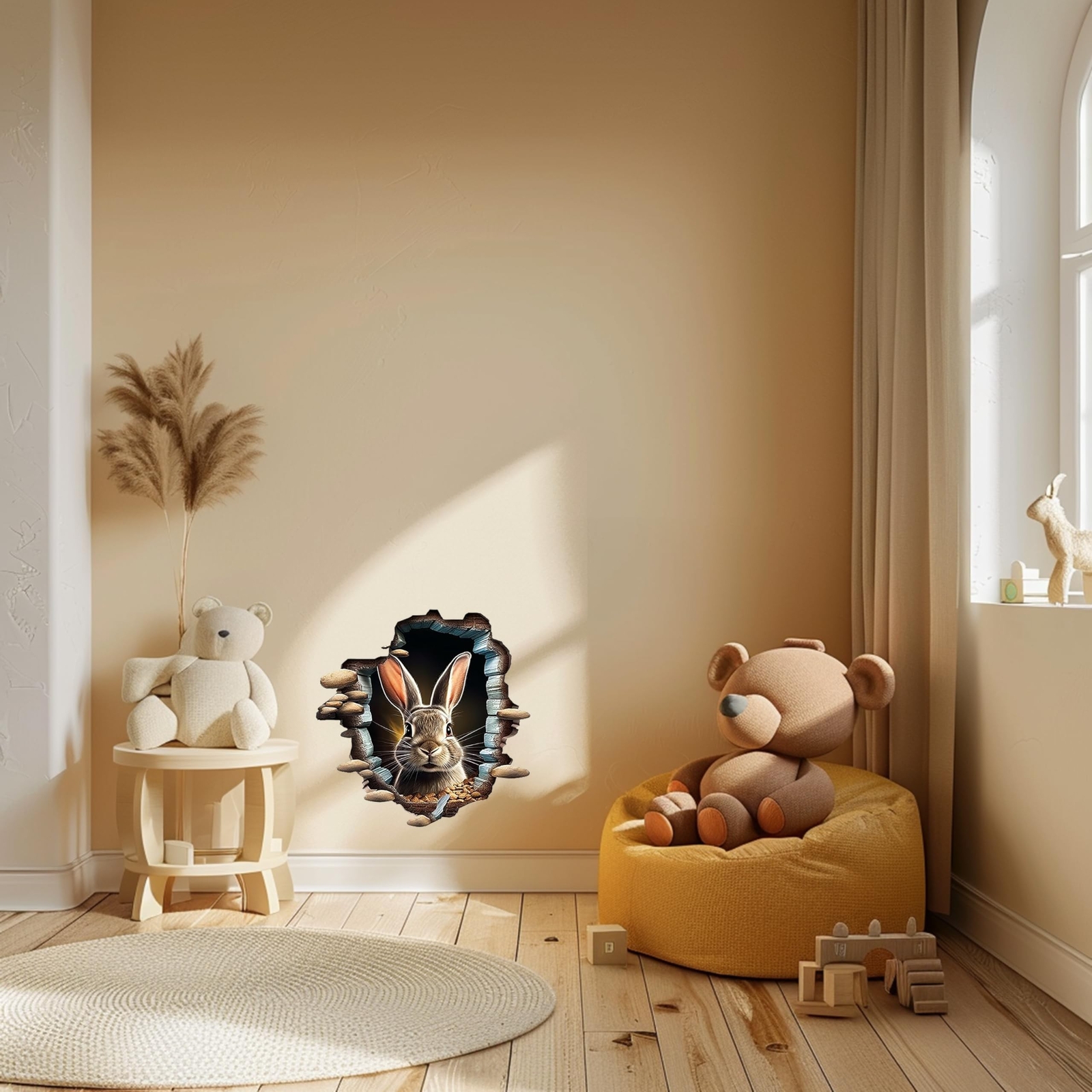 Cute Rabbit Hole In Wall Sticker For Playroom Decor, Boys Room, Living Room, …