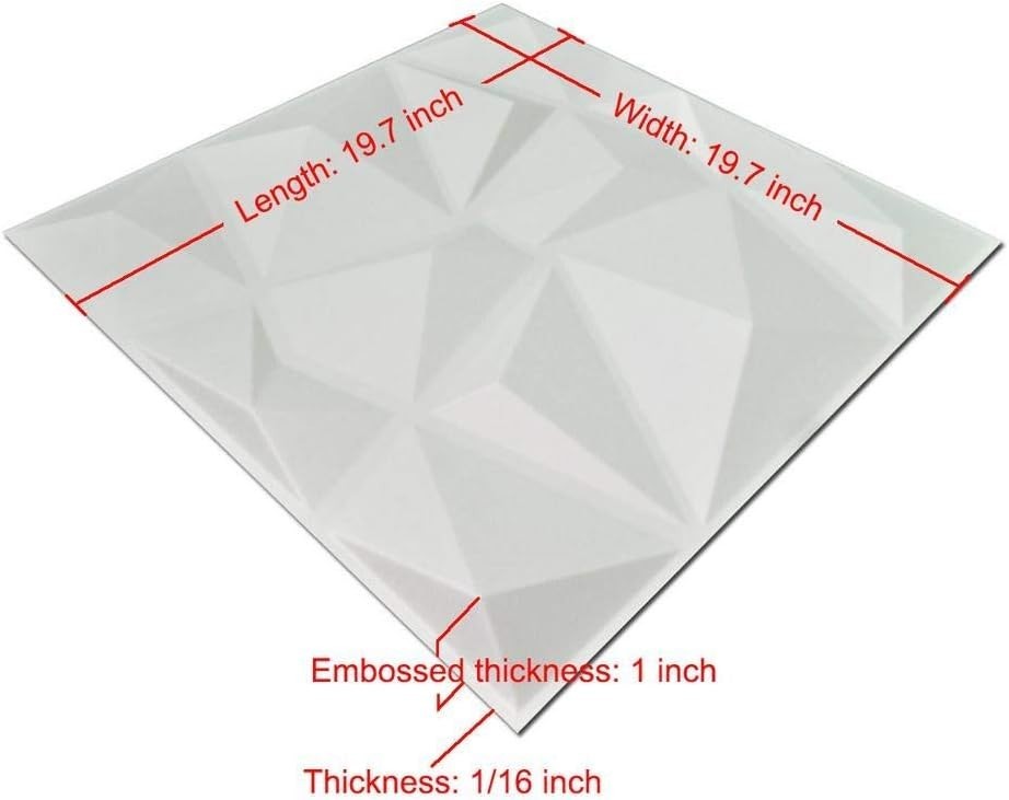 12 Pack 3D Diamond Design Wall Panels 19.7″x19.7″ PVC Panel for Interior Wall…