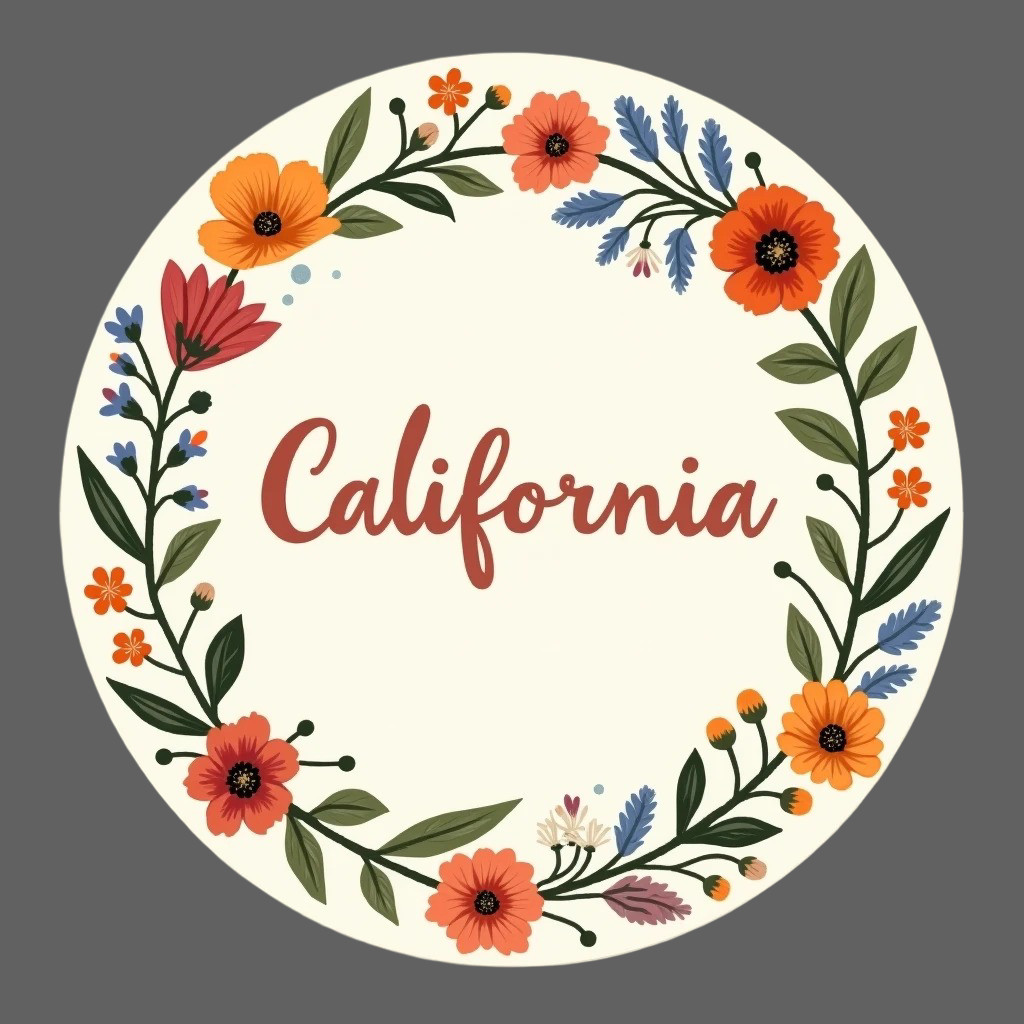 California Sticker Vinyl Decal Floral Circle Wreath Wildflowers Aesthetic Laptop