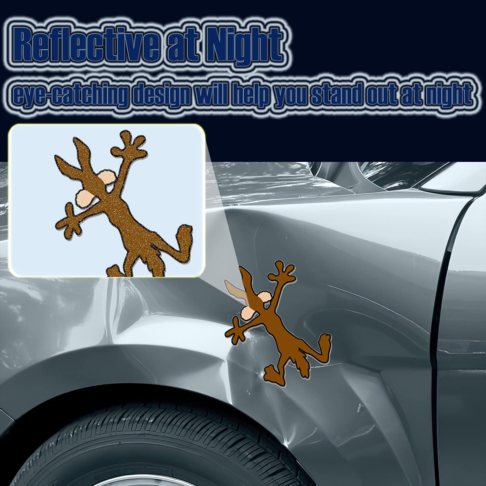 2 Pcs Reflective Dent Fix Car Decal 9.8″ 5.9″ Cartoon Coyote Splat Wall Door
