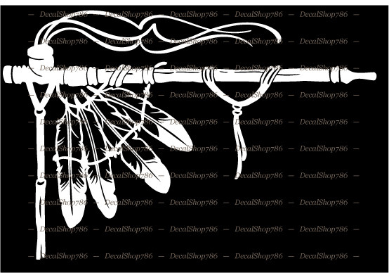 Native American Indian Peace Pipe w/Feathers – Vinyl Die-Cut Peel N’ Stick Decal