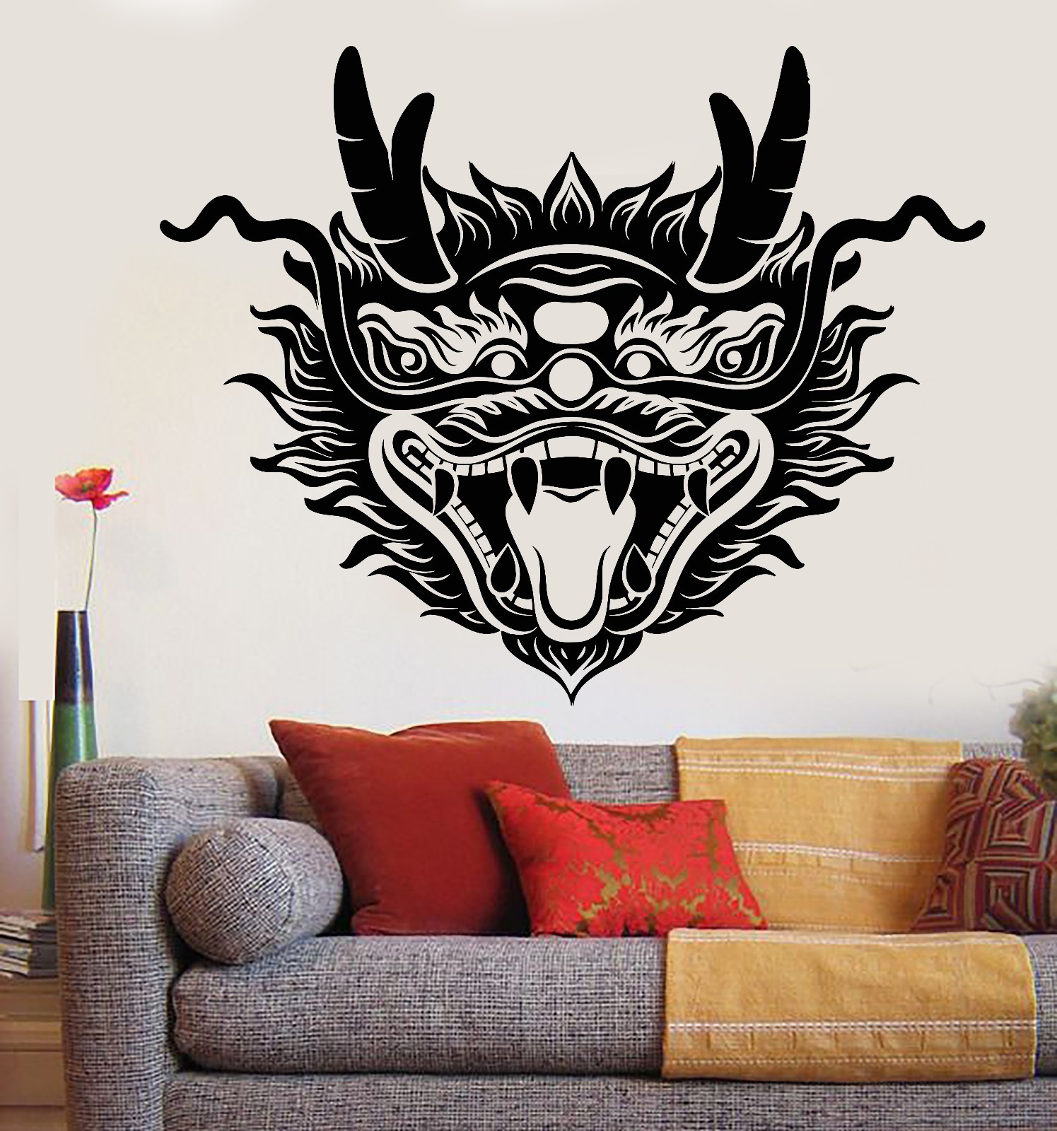 Vinyl Wall Decal Chinese Dragon Head Mask Asian Style Stickers (1165ig)