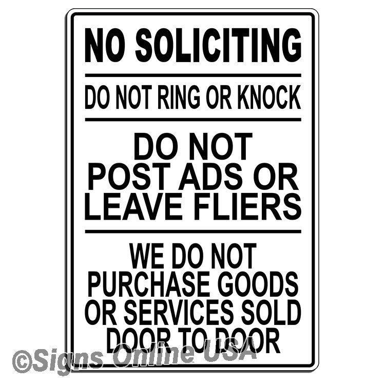 Magnetic Sign No Soliciting / Do Not Ring Or Knock / Do Not Post Ads Or Flyers