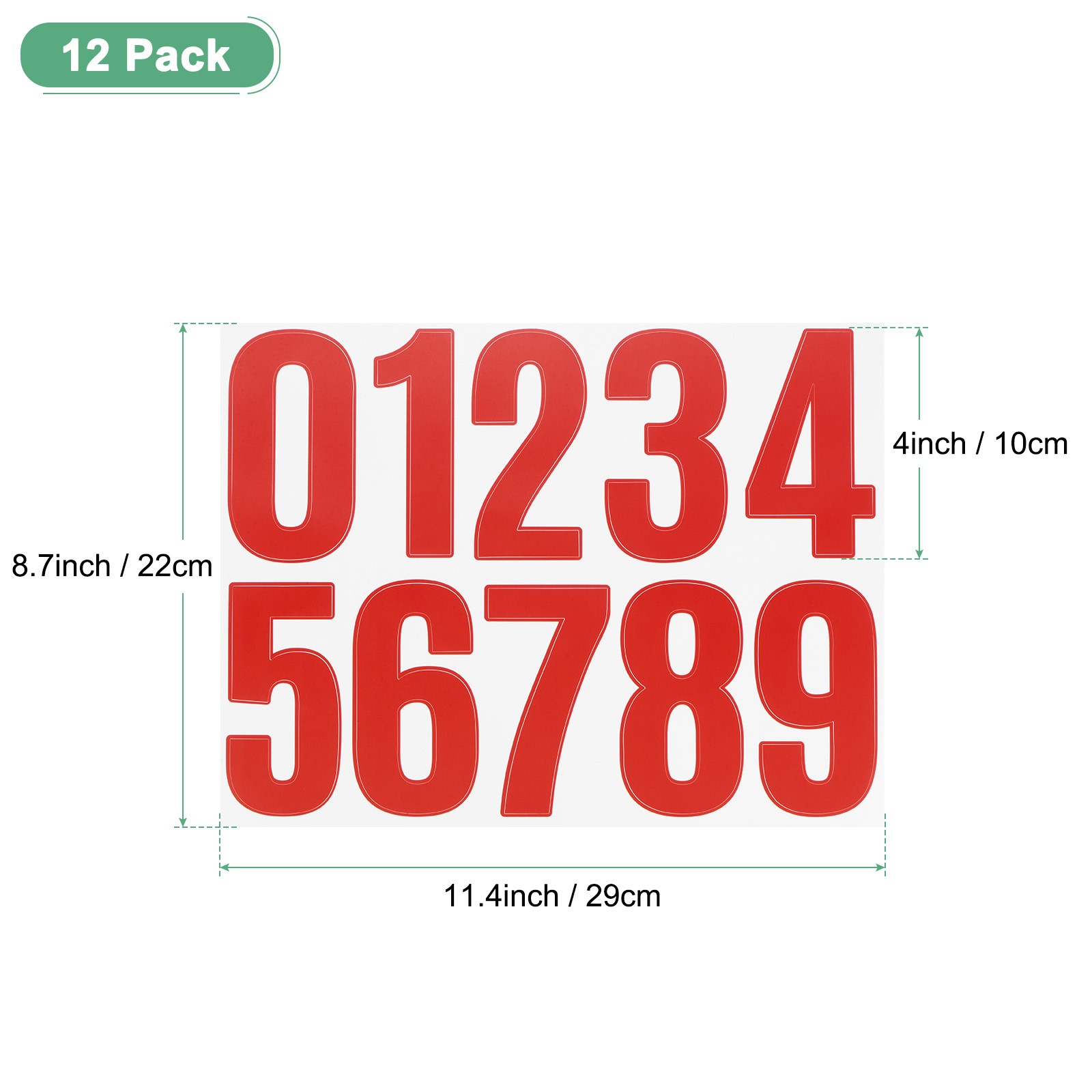 12-Sheets Numbers Stickers, 4″ Vinyl 0-9 Number Stickers[120pcs, Red]